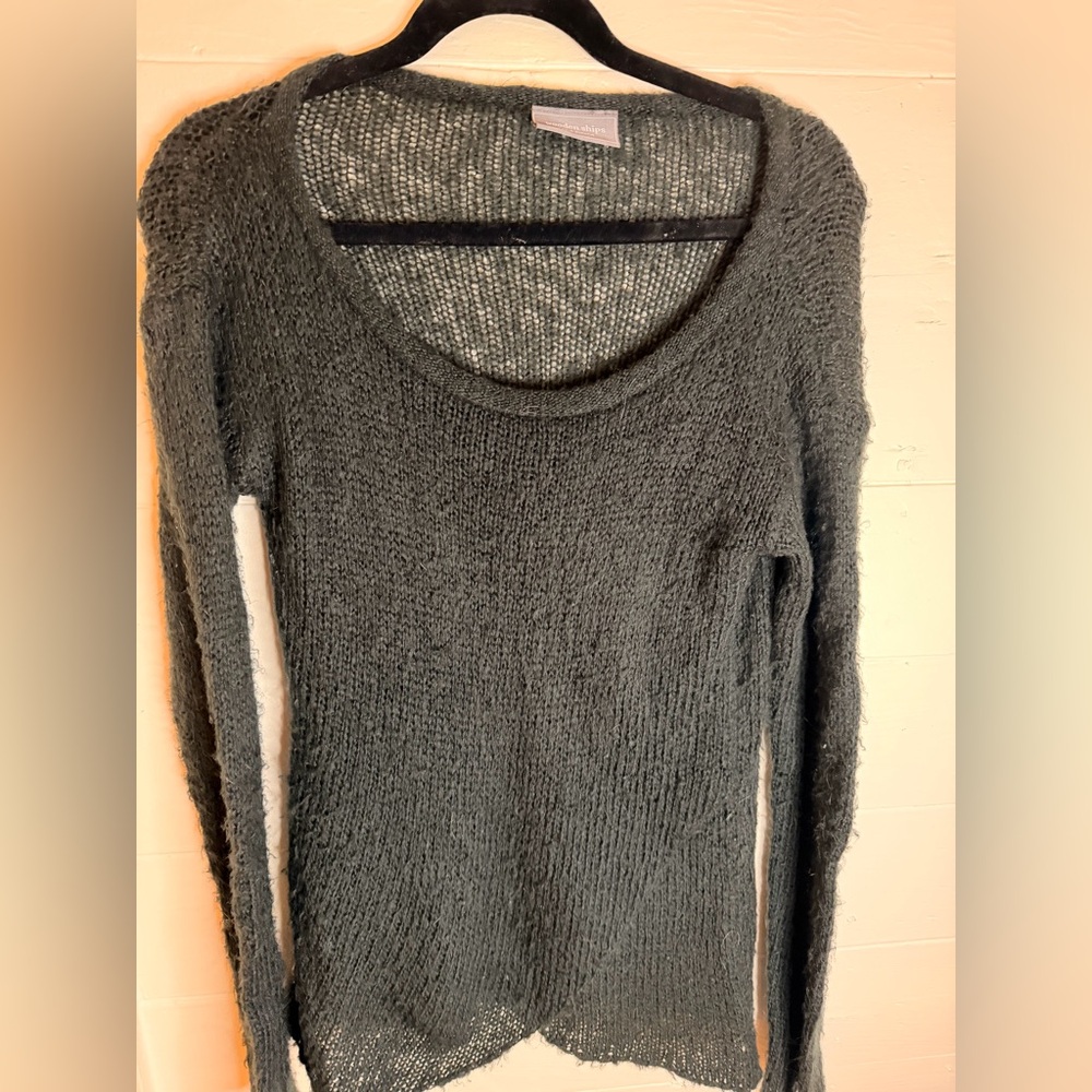 Wooden Ships Charcoal Scoop Neck Sweater with Wrap Front